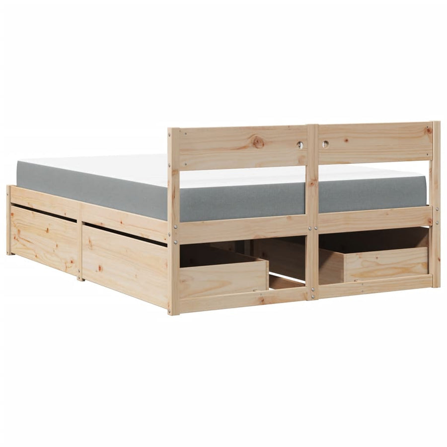 Bed met lades en matras massief grenenhout 140x190 cm