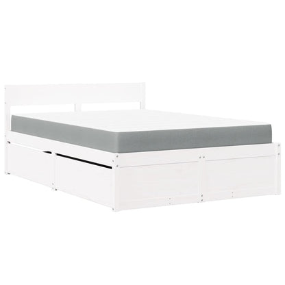 Bed met lades en matras massief grenenhout wit 140x190 cm