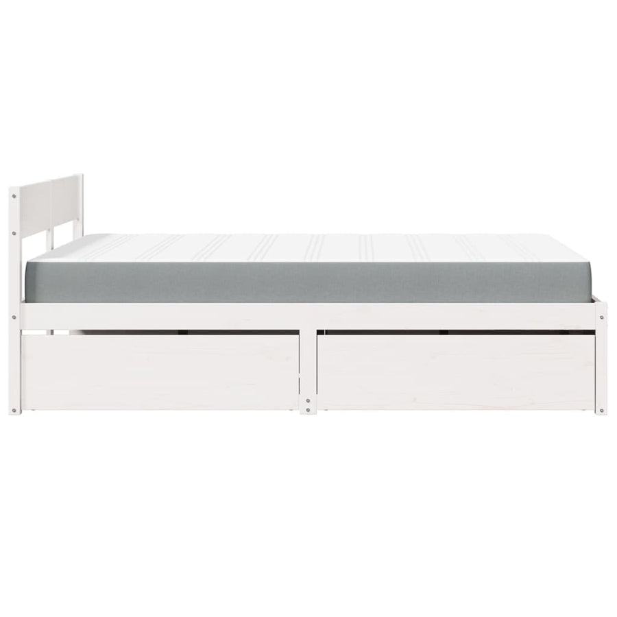 Bed met lades en matras massief grenenhout wit 140x190 cm
