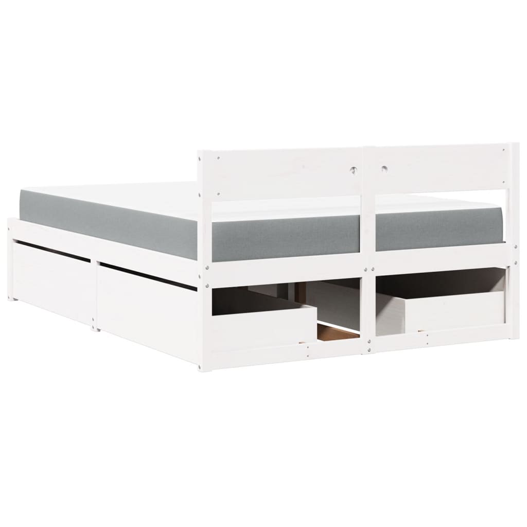 Bed met lades en matras massief grenenhout wit 140x190 cm
