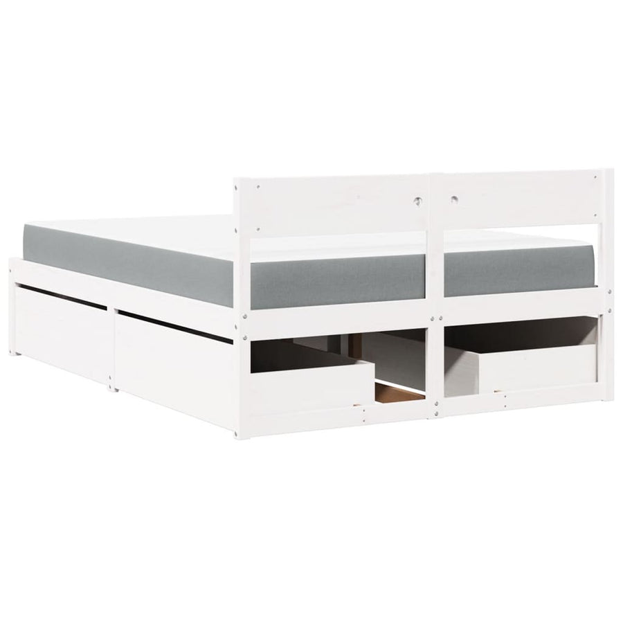Bed met lades en matras massief grenenhout wit 140x190 cm