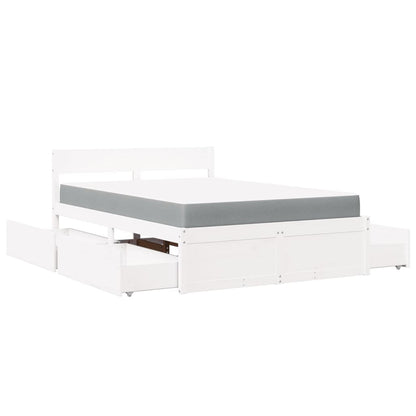 Bed met lades en matras massief grenenhout wit 140x190 cm