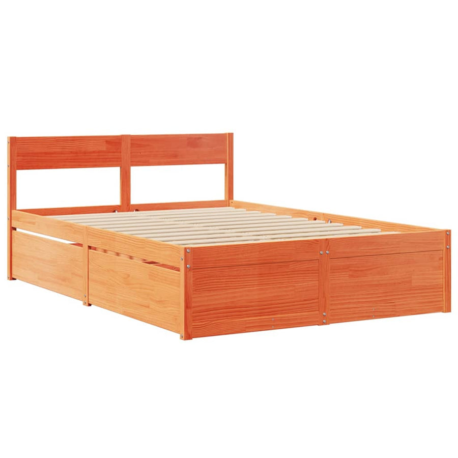 Bed met lades en matras massief grenenhout wasbruin 140x190 cm