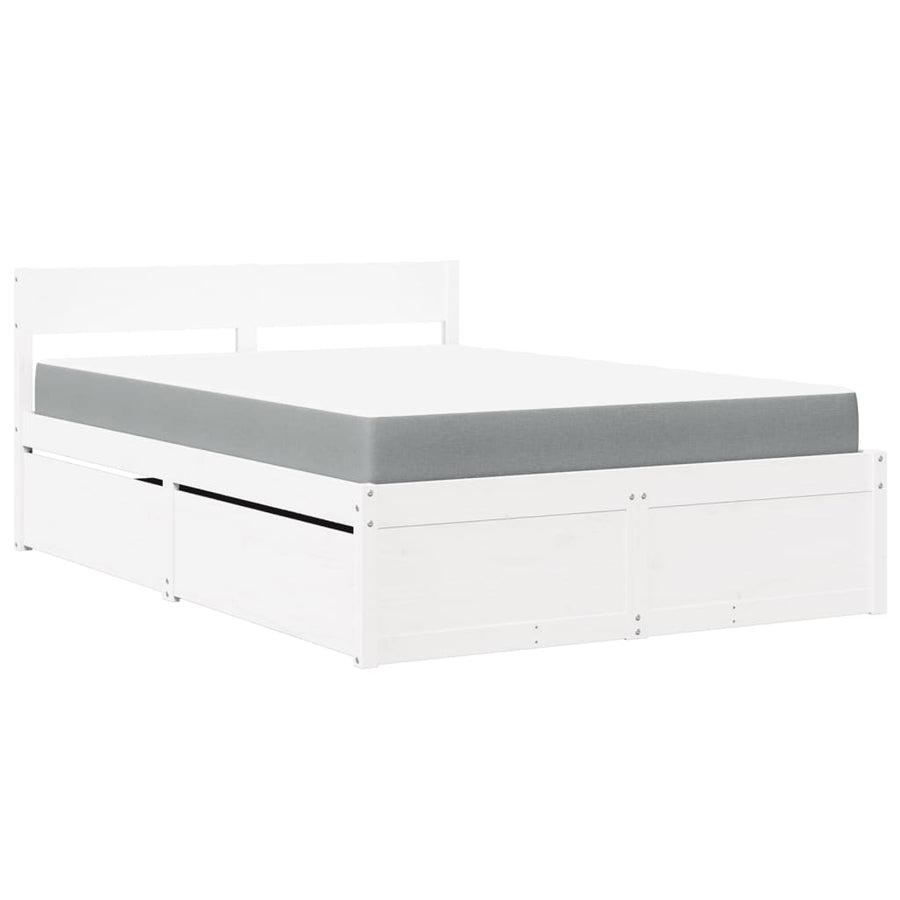 Bed Met Lades En Matras Massief Grenenhout 120 x 190 cm Wit