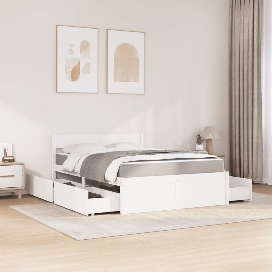 Bed Met Lades En Matras Massief Grenenhout 120 x 190 cm Wit