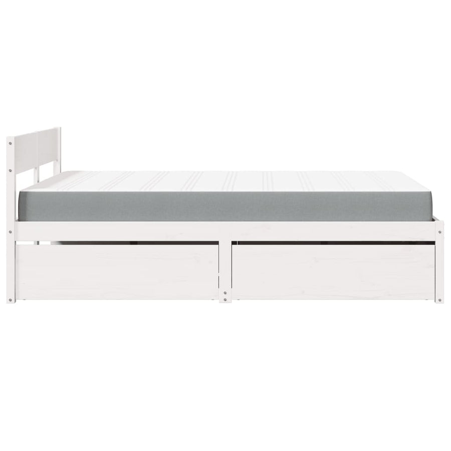 Bed Met Lades En Matras Massief Grenenhout 120 x 190 cm Wit