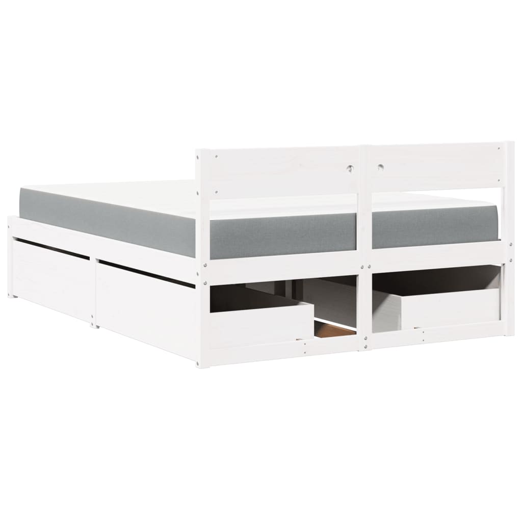 Bed Met Lades En Matras Massief Grenenhout 120 x 190 cm Wit