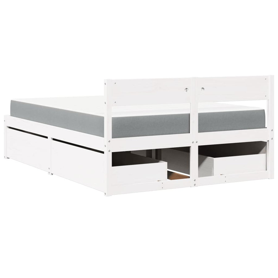 Bed Met Lades En Matras Massief Grenenhout 120 x 190 cm Wit