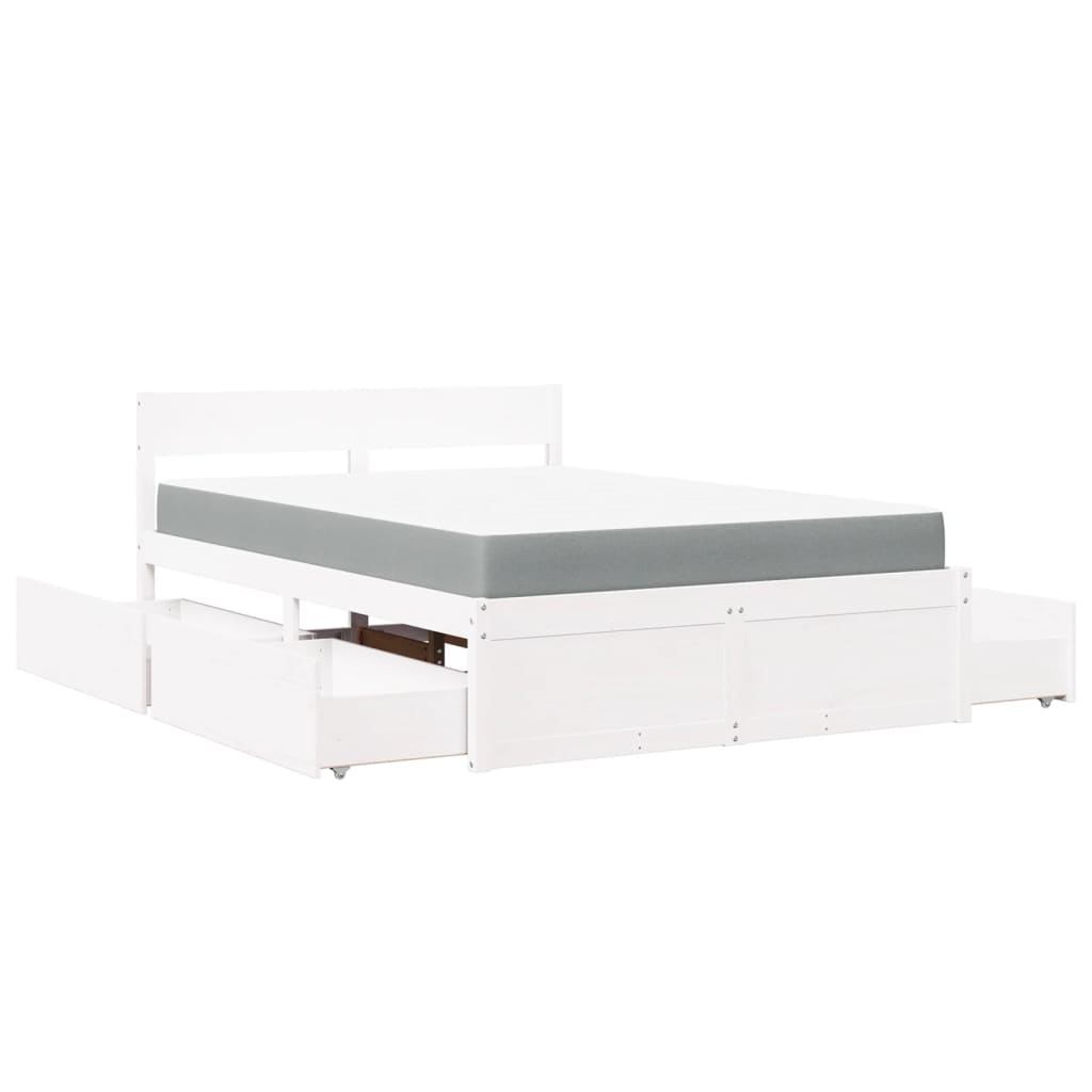 Bed Met Lades En Matras Massief Grenenhout 120 x 190 cm Wit