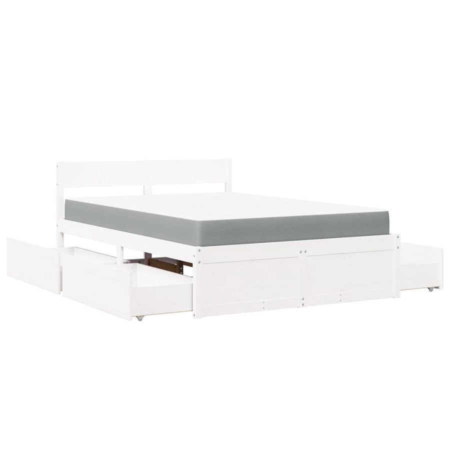 Bed Met Lades En Matras Massief Grenenhout 120 x 190 cm Wit