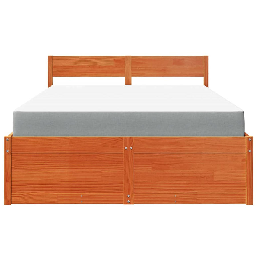 Bed Met Lades En Matras Massief Grenenhout 120 x 190 cm Wasbruin