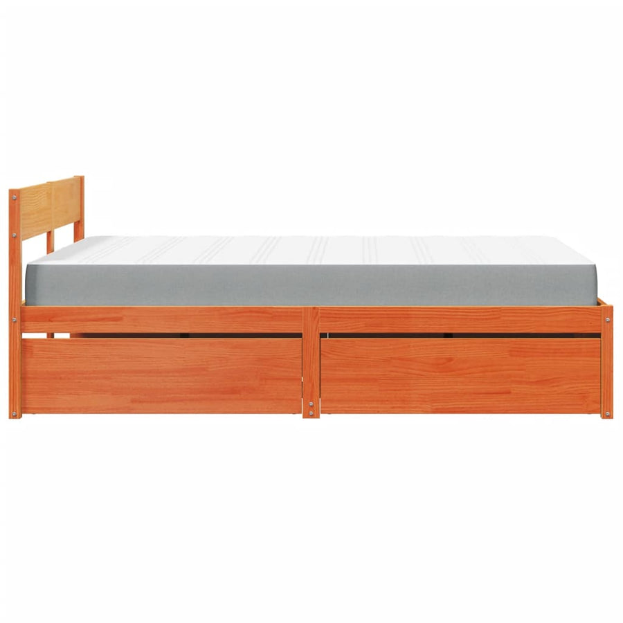 Bed Met Lades En Matras Massief Grenenhout 120 x 190 cm Wasbruin