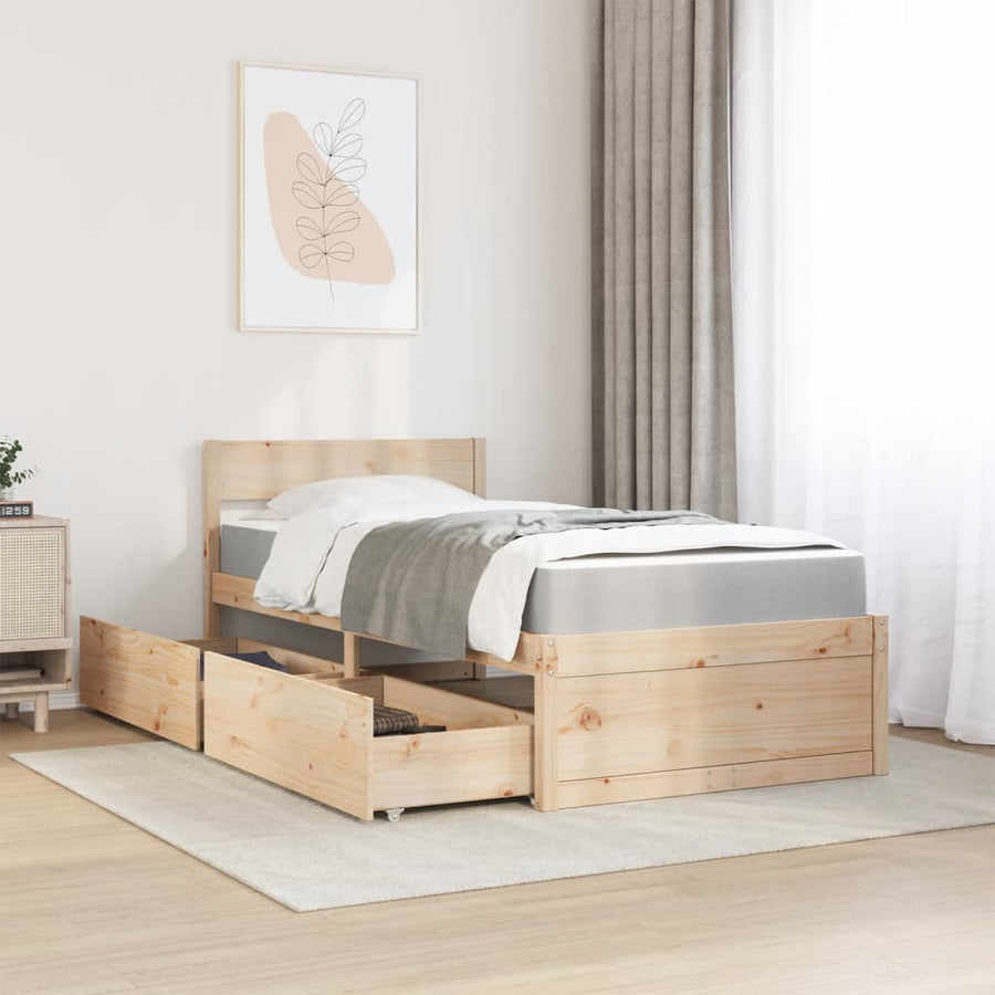 Bed met lades en matras massief grenenhout 90x190 cm