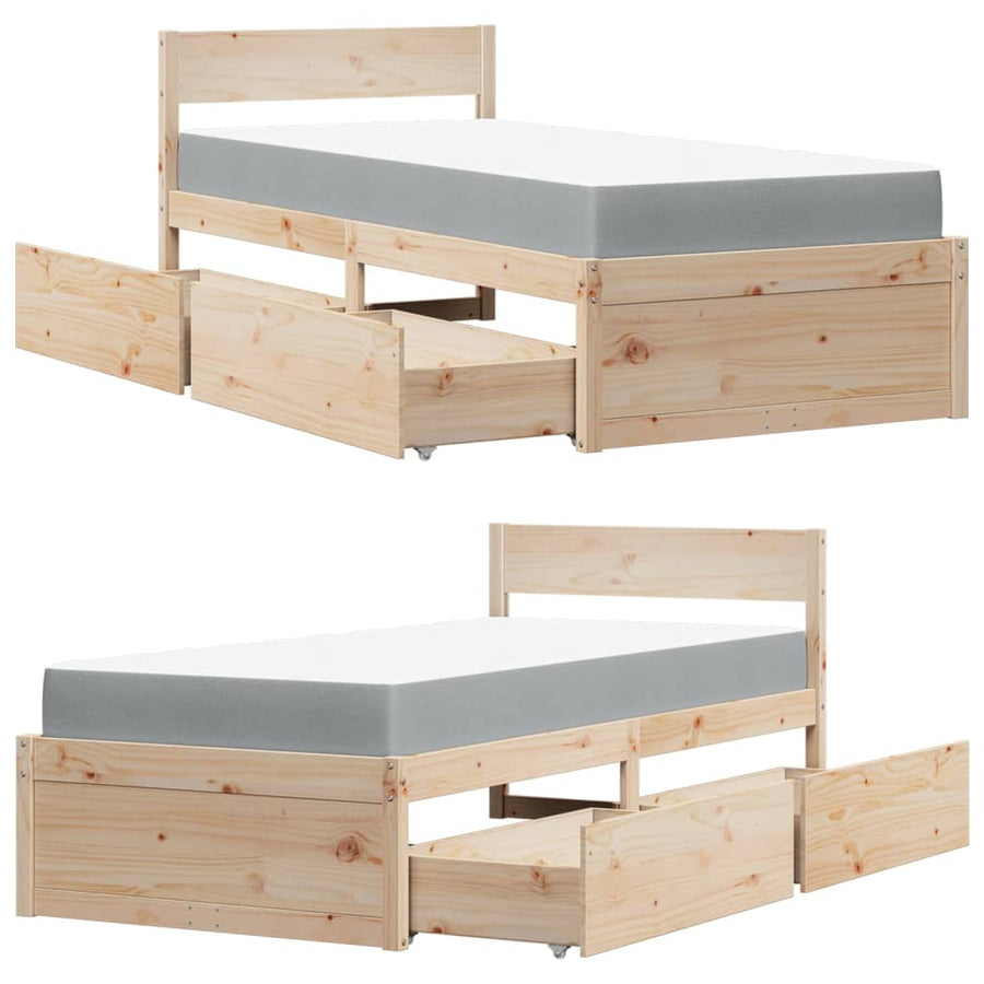 Bed met lades en matras massief grenenhout 90x190 cm