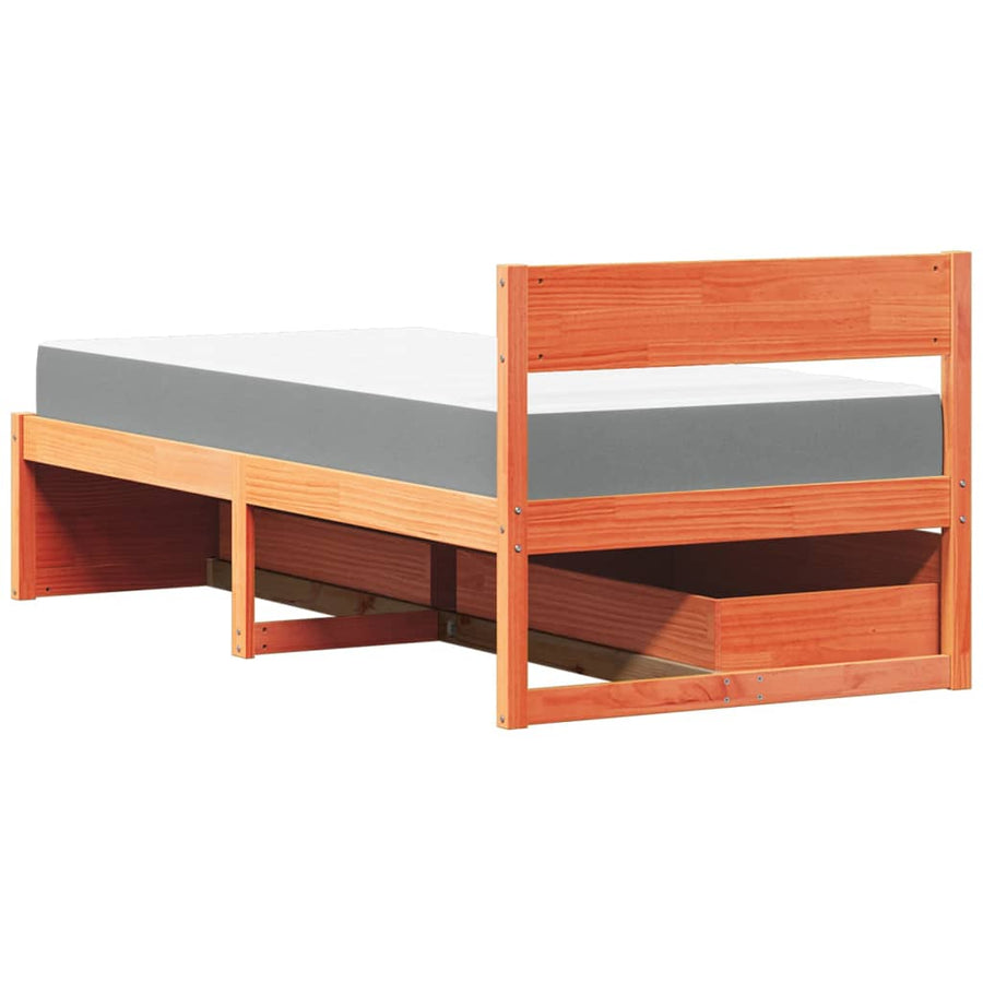 Bed met lades en matras massief grenenhout wasbruin 90x190 cm