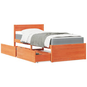 Bed 90x190 cm massief grenenhout wasbruin met lades