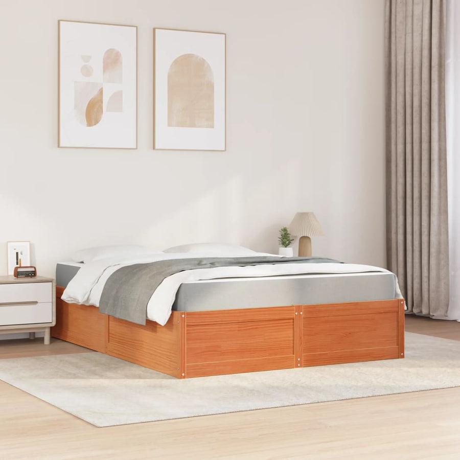 Bed met matras massief grenenhout wasbruin 160x200 cm