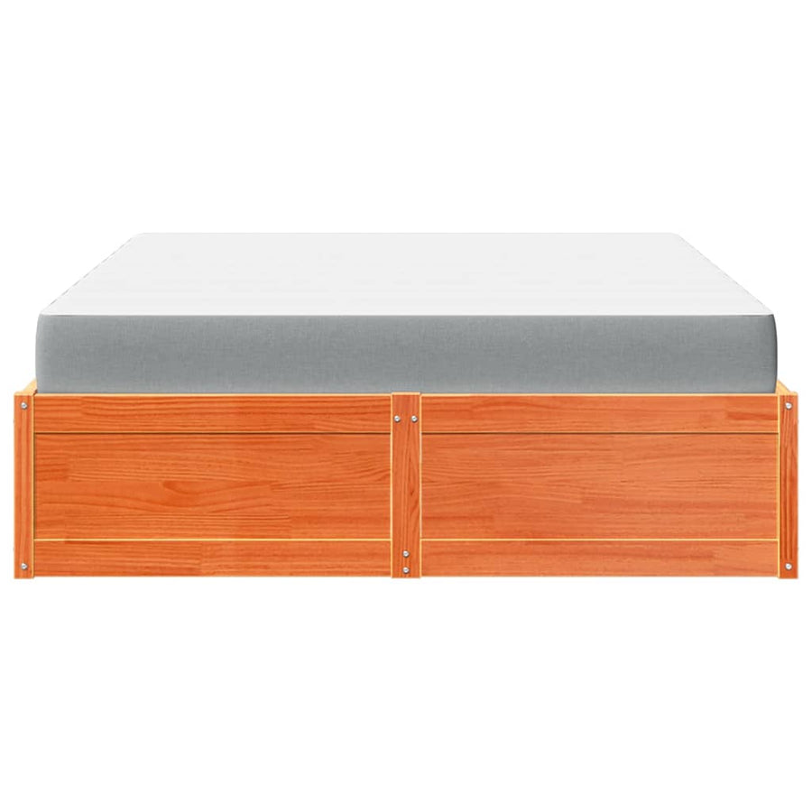 Bed met matras massief grenenhout wasbruin 160x200 cm