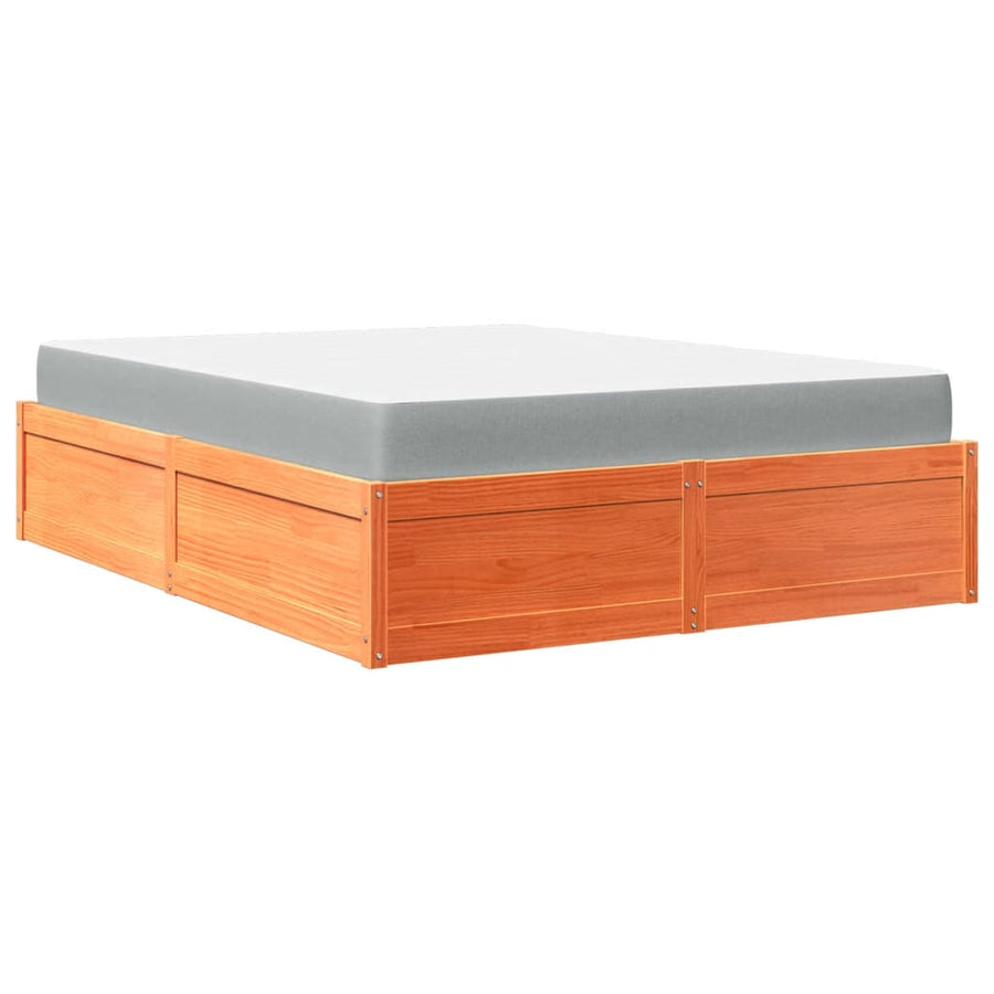 Bed met matras massief grenenhout wasbruin 140x200 cm