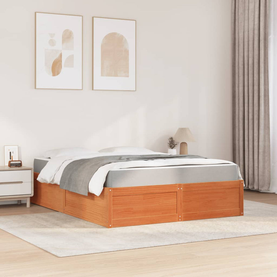 Bed met matras massief grenenhout wasbruin 140x200 cm
