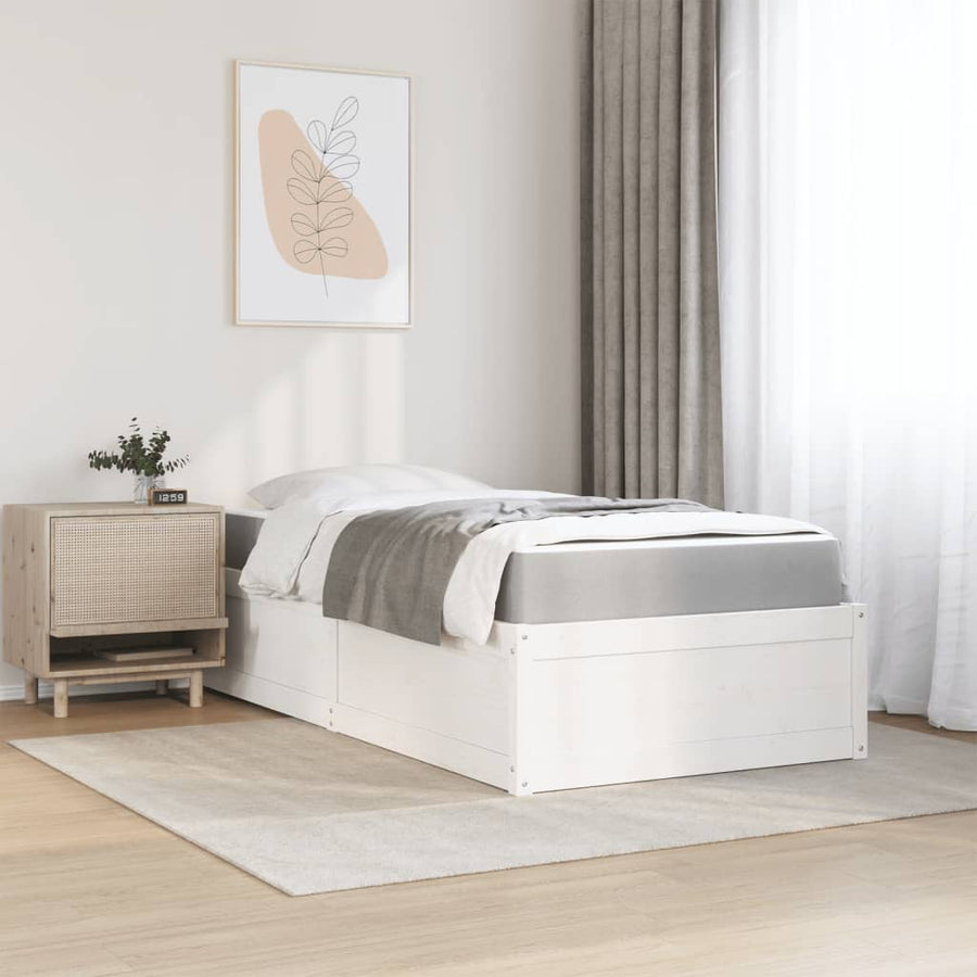 Bed met matras massief grenenhout wit 90x200 cm