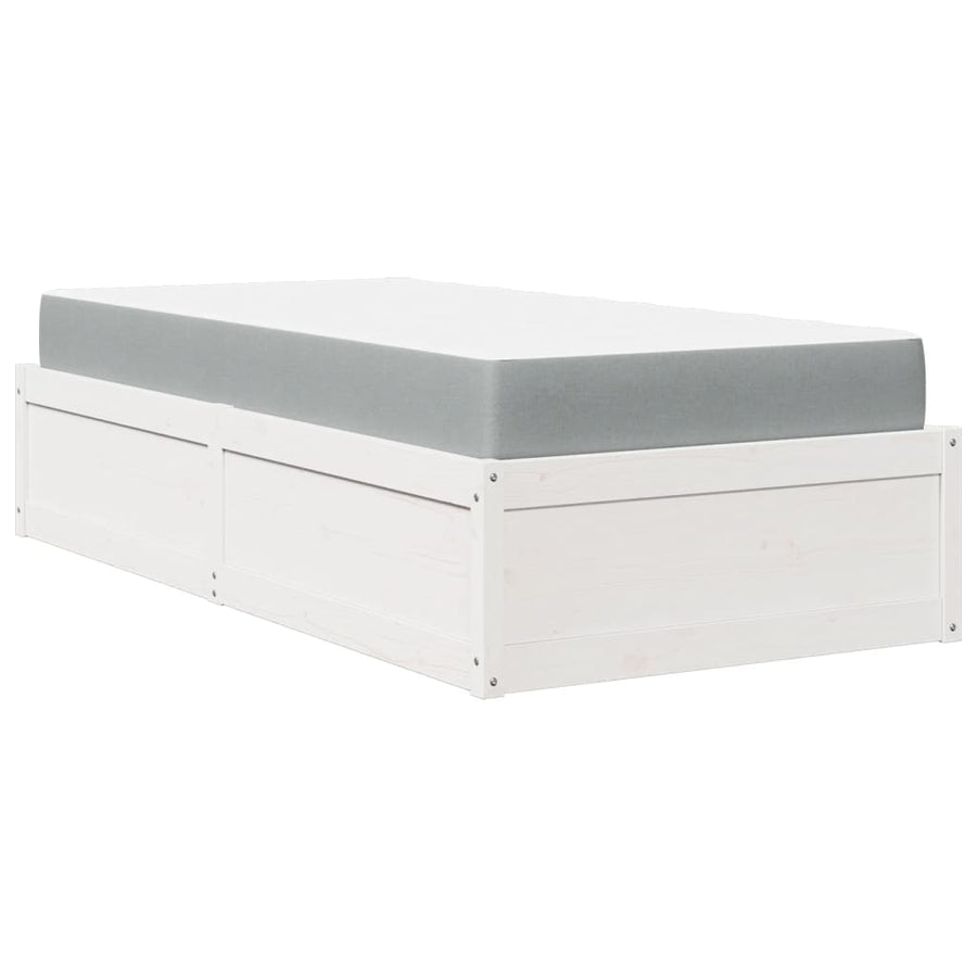 Bed met matras massief grenenhout wit 90x200 cm