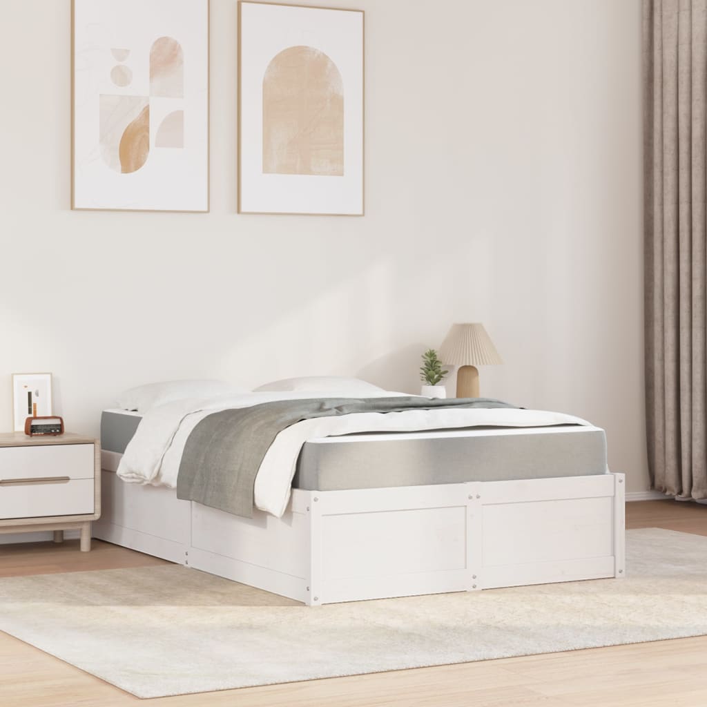 Bed met matras massief grenenhout wit 140x190 cm