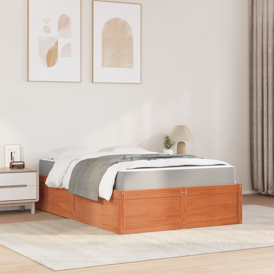 Bed met matras massief grenenhout wasbruin 140x190 cm