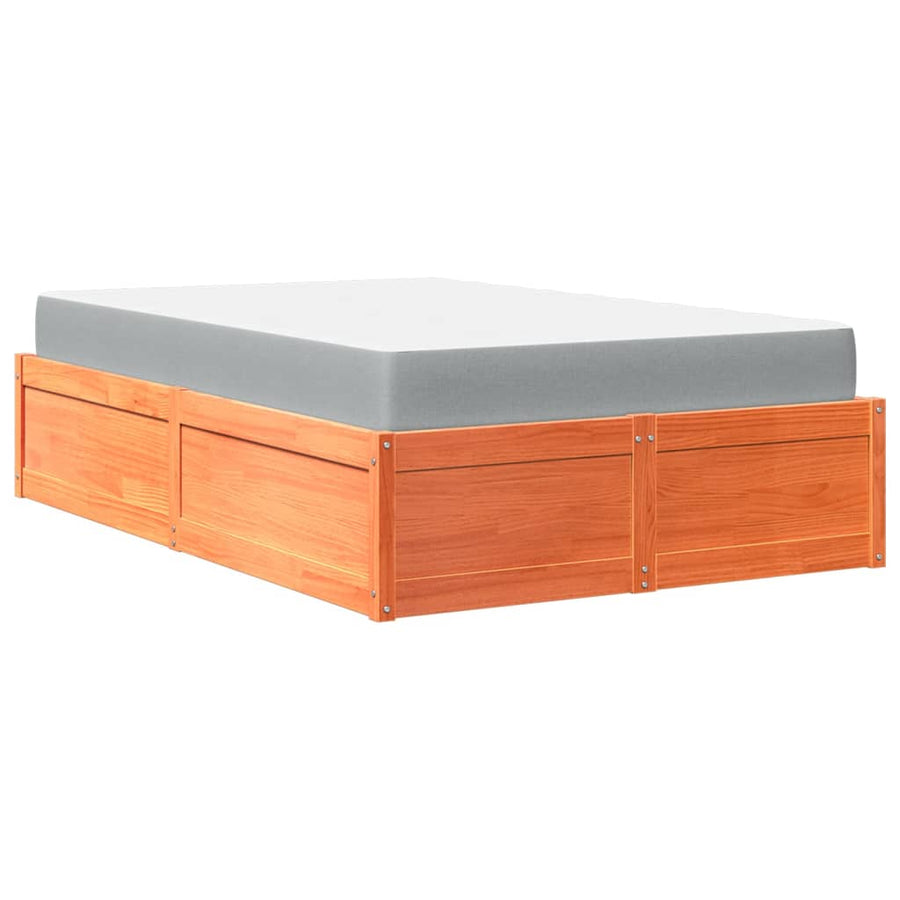Bed met matras massief grenenhout wasbruin 140x190 cm