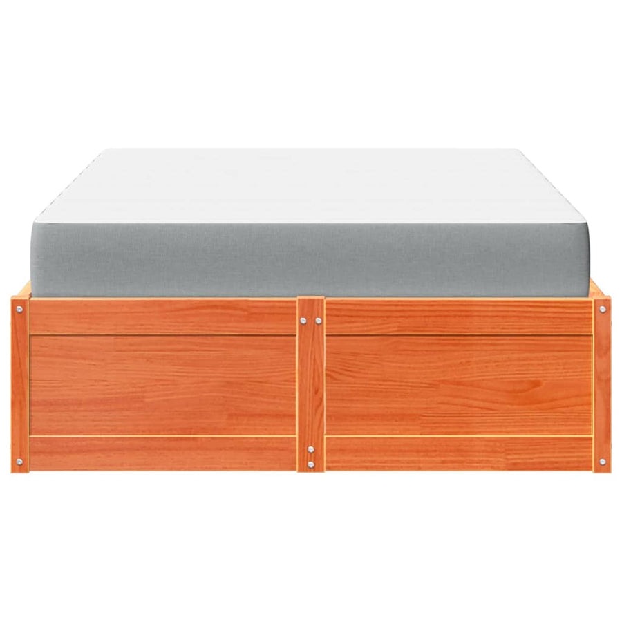 Bed met matras massief grenenhout wasbruin 120x190 cm