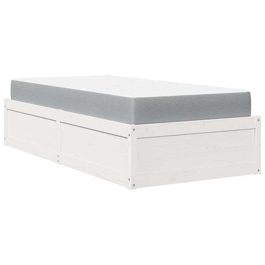 Bed met matras massief grenenhout wit 90x190 cm