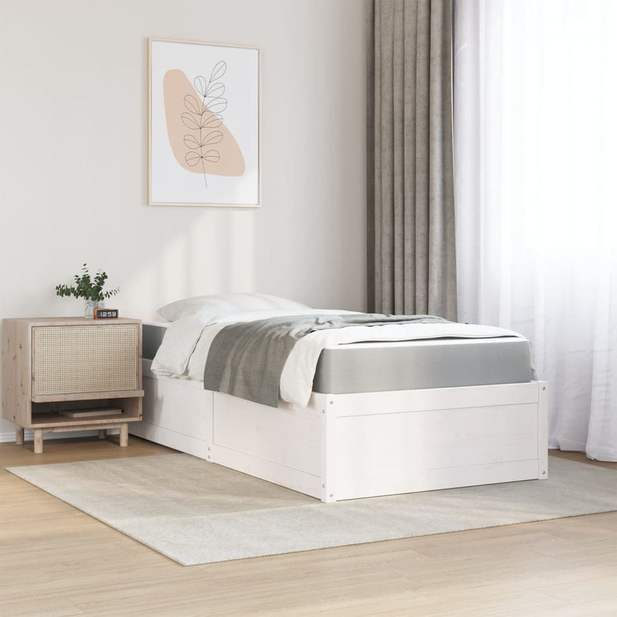 Bed met matras massief grenenhout wit 90x190 cm