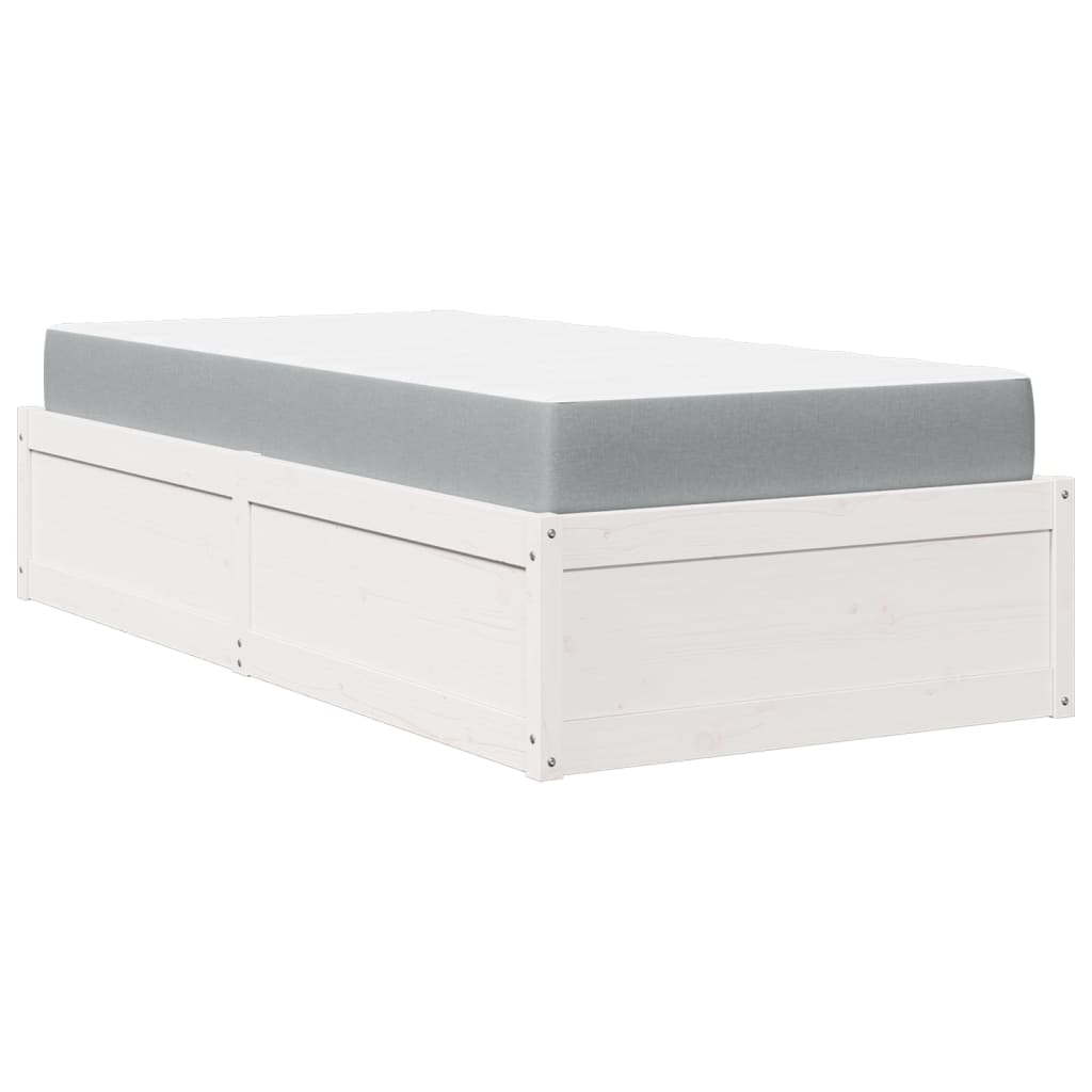 Bed met matras massief grenenhout wit 90x190 cm