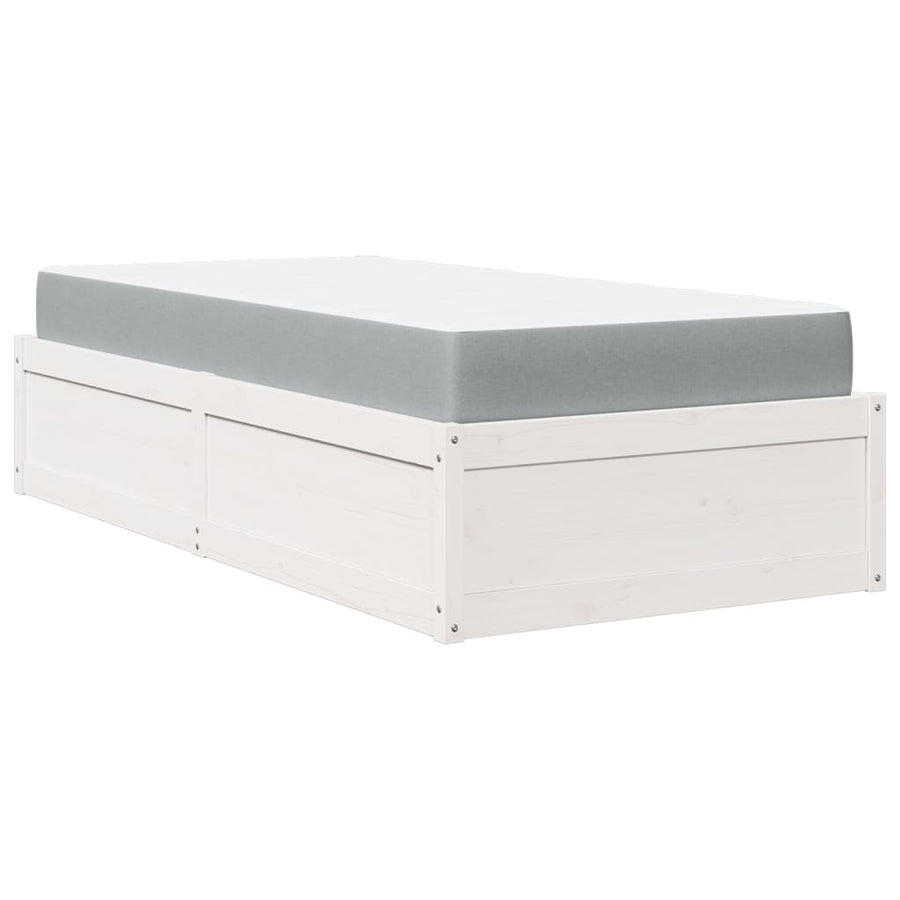 Bed met matras massief grenenhout wit 90x190 cm