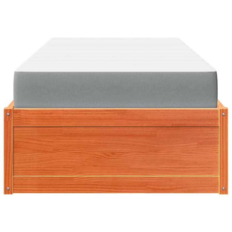 Bed met matras massief grenenhout wasbruin 90x190 cm