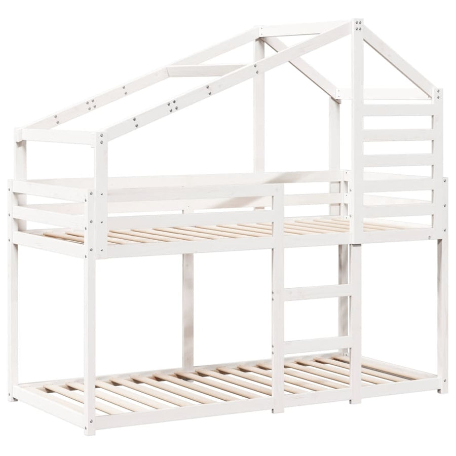 Stapelbed met bedhuis massief grenenhout wit 80x200 cm