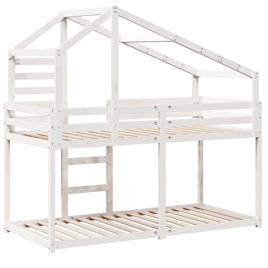 Stapelbed met bedhuis massief grenenhout wit 80x200 cm