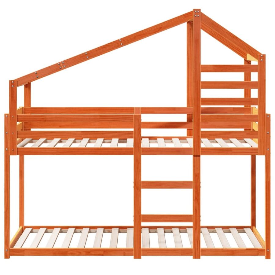 Stapelbed met bedhuis massief grenenhout wasbruin 90x200 cm