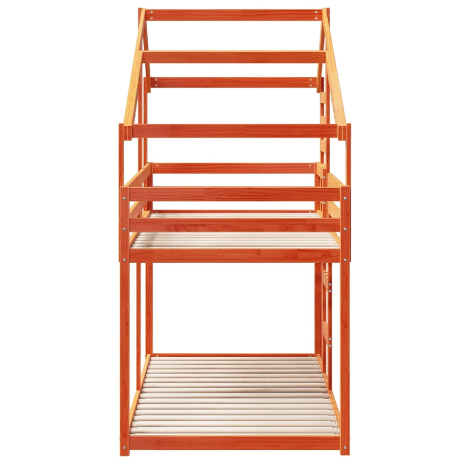 Stapelbed met bedhuis massief grenenhout wasbruin 90x200 cm