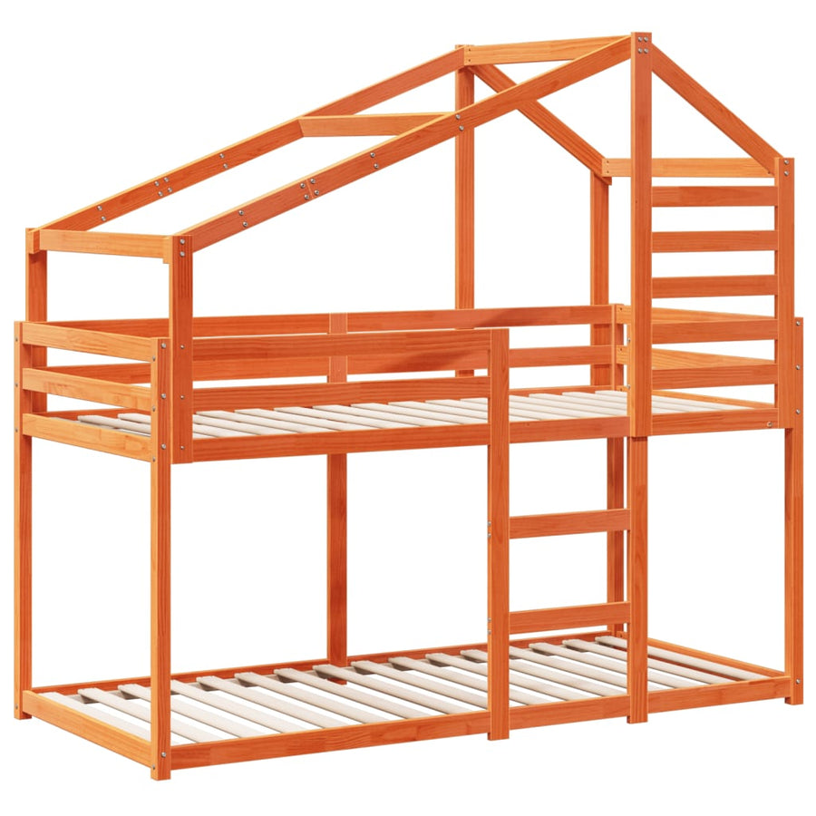 Stapelbed met dak massief grenenhout wasbruin 90x190 cm