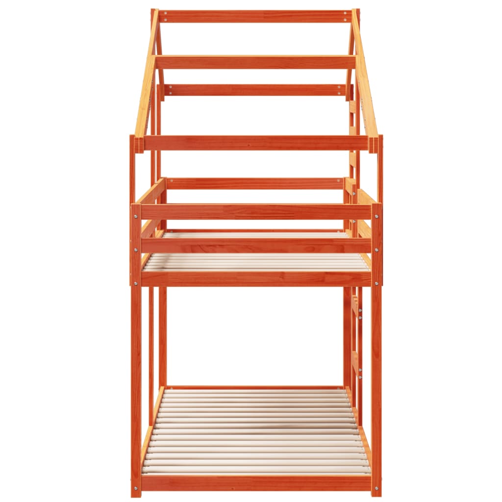 Stapelbed met dak massief grenenhout wasbruin 90x190 cm