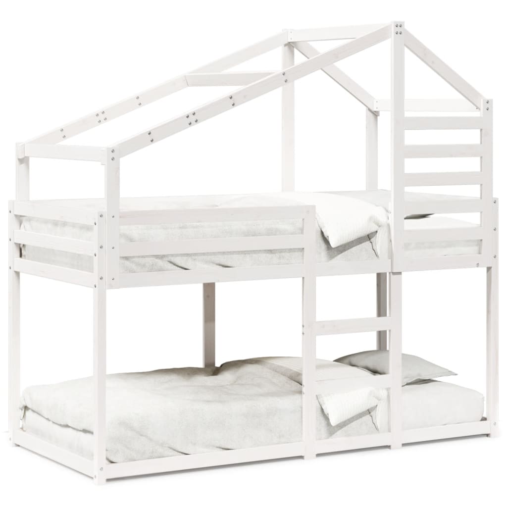 Stapelbed met dak massief grenenhout wit 75x190 cm