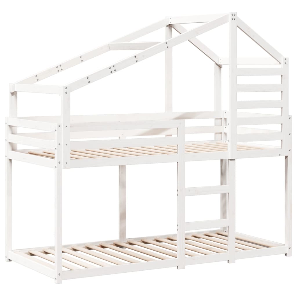 Stapelbed met dak massief grenenhout wit 75x190 cm