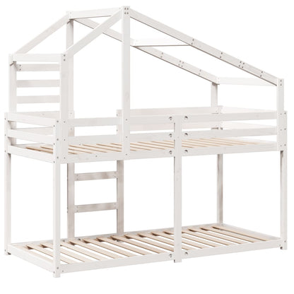 Stapelbed met dak massief grenenhout wit 90x200 cm