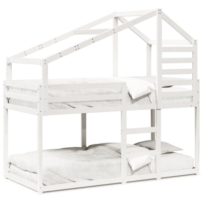 Stapelbed met dak massief grenenhout wit 90x190 cm