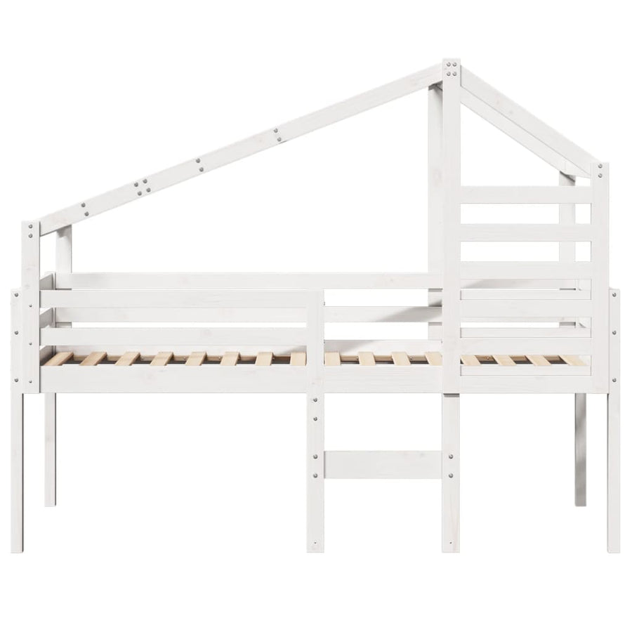 Hoogslaper met dak massief grenenhout wit 90x200 cm