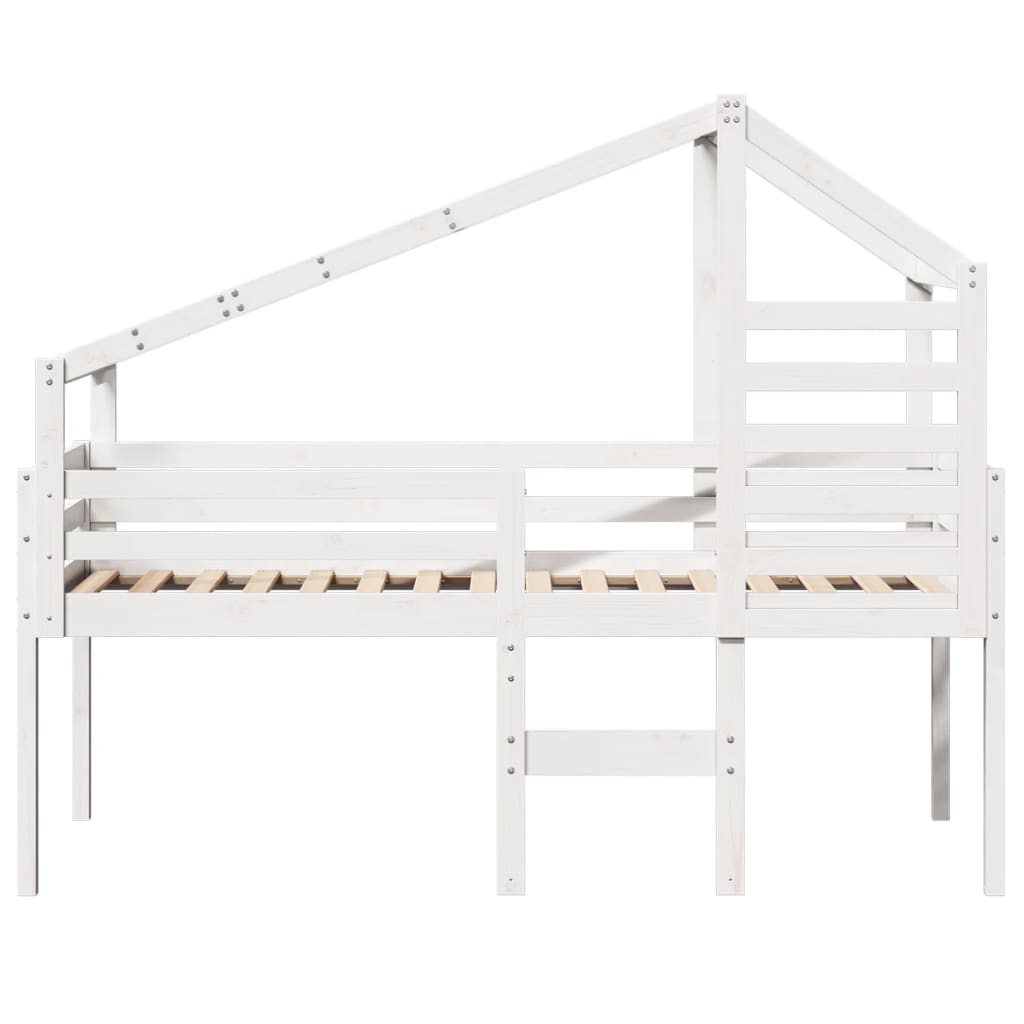 Hoogslaper met dak massief grenenhout wit 90x190 cm