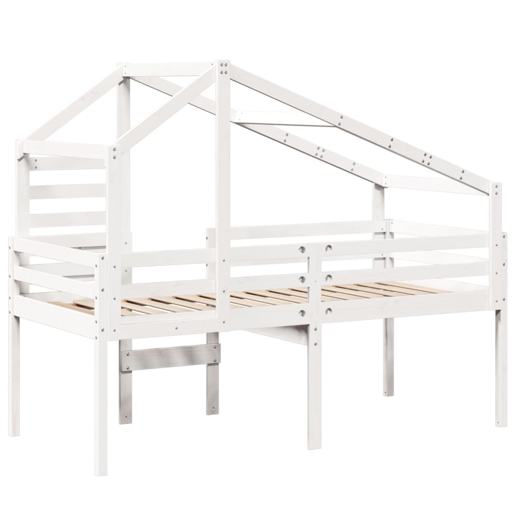 Hoogslaper met dak massief grenenhout wit 90x190 cm