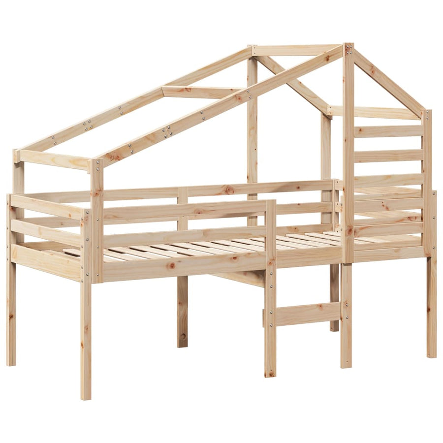 Hoogslaper Met Dak Massief Grenenhout Wasbruin 75 x 190 cm Naturel