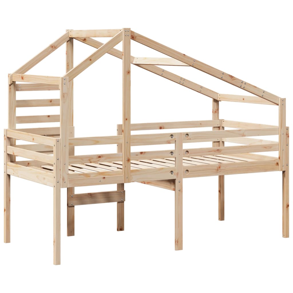 Hoogslaper Met Dak Massief Grenenhout Wasbruin 75 x 190 cm Naturel